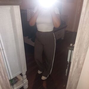 Women's Brown Pants with White Stripe